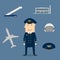 Pilot profession and aviation icons