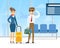 Pilot and Stewardess, Professional Aviation Crew Members in Uniform Standing with Luggage in Airport Vector Illustration