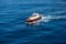 Pilots boat aerial view sailing in blue ocean