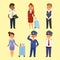 Pilots and stewardess vector illustration airline character plane personnel staff air hostess flight attendants people