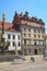 Pilsen, Czech Republic - June 25, 2019: The main square in Plzen, Czechia with Rennaisance City Hall and St. Mary`s plague column