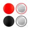 Pin badges. Red and black round blank button. Souvenir magnet badging mockup. Vector stock illustration