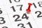 Pin on the date number 24. The twenty fourth day of the month is marked with a red thumbtack. Pin on calendar