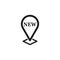 Pin icon. New location. Pin labeled new. Vector illustration. EPS 10.