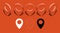 Pin location gps icon with shadow and glow. Isometric marker red  white black shape element. Set of direction variations. Map