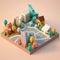 Pin pointed local on 3D town map, isometric style. Generative AI