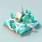 Pin pointed local on 3D town map, isometric style. Generative AI