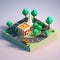 Pin pointed local on 3D town map, isometric style. Generative AI