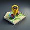 Pin pointed local on 3D town map, isometric style. Generative AI