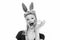 Pin-up Bunny. Beautiful blonde girl with bunny ears and Easter egg. Easter Cards. Pin up Easter. Bunny ears concept