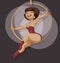 Pin-up cartoon girl circus aerial artist performac