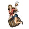 Pin up girl on beer wooden barrel