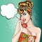Pin-up woman answers a phone call. Vector pop art comic retro style illustration