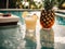 Pina colada cocktails near the pool delicious glass nature party