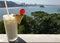 Pina Colada Drink Sits On Ledge Overlooking Spectacular Brazilian Coastline