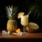 pina colada with pineapples, a glass of tropical Caribbean drink