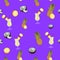 Pina Colada purple vector seamless pattern. Pineapple, coconut and Pina Colada