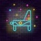 Pinball game arcade retro neon on wall. Dark background brick wall neon icon