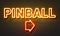 Pinball neon sign on brick wall background.