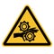 Pinch point entanglement crush gears icon on white background. Caution symbol. flat style