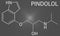 Pindolol beta blocker drug molecule. Skeletal formula.