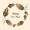 Pine branch wreath with cone hand drawn vector illustration