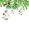 Pine branches and cones, Glass Ball with red rowan, winter birds Blue tit on white background, New Year hand drawn