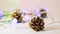 Pine cone with gilding, Christmas tree decoration with bokeh back.
