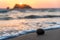 Pine cone on a sandy beach