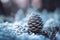 a pine cone sitting on top of a pile of snow