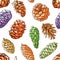 Pine cones hand drawn vector seamless pattern