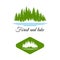 Pine forest and lake / river logo design vector