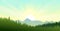 Pine forest. Silhouettes of coniferous trees. Wild landscape horizontally. Mountains. Nice panoramic view. Beautifully