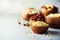 Pine nuts in wooden bowl. Food mix background, top view, copy space, banner. Assortment of nuts - cashew, hazelnuts
