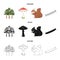 Pine, poisonous mushroom, tree, squirrel, saw.Forest set collection icons in cartoon,black,outline style vector symbol