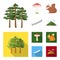 Pine, poisonous mushroom, tree, squirrel, saw.Forest set collection icons in cartoon,flat style vector symbol stock
