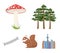 Pine, poisonous mushroom, tree, squirrel, saw.Forest set collection icons in cartoon style vector symbol stock