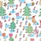 Pine tree music bird merry seamless pattern