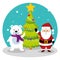 Pine tree with santa claus and snow bear