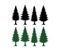 Pine tree silhouette set vector template green and black