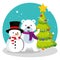 Pine tree with snowman and snow bear
