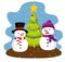 Pine tree and snowmen with hat and scarf