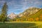 Pine trees in Alps at autumn sunrise, Karwendel mountains in Innsbruck, Tyrol