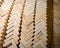 Pine wooden texture materials stacked at carpentry woodwork workshop. Timber wood blanks at diy workbench. Close-up. Handcraft