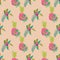Pineappel Spring-Fruit Delight. Seamless Repeat Pattern illustration.Background in pink,orange,green,white and cream.
