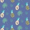 Pineapple abstract exotic blue vector seamless background. Textile pattern.
