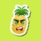 Pineapple,Angry Cute Emoji Sticker On Green Background