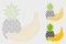 Pineapple and Banana Fruits Vector Mesh Network Model and Triangle Mosaic Icon