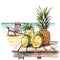 Pineapple on Beach bed on White background Water color Graphic Illustration