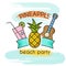 Pineapple beach party. Watercolor banner.